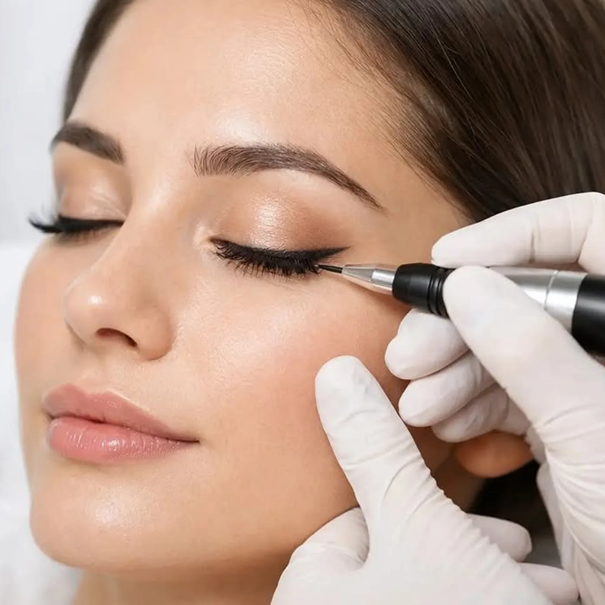 new mother resting after cosmetic tattoo session