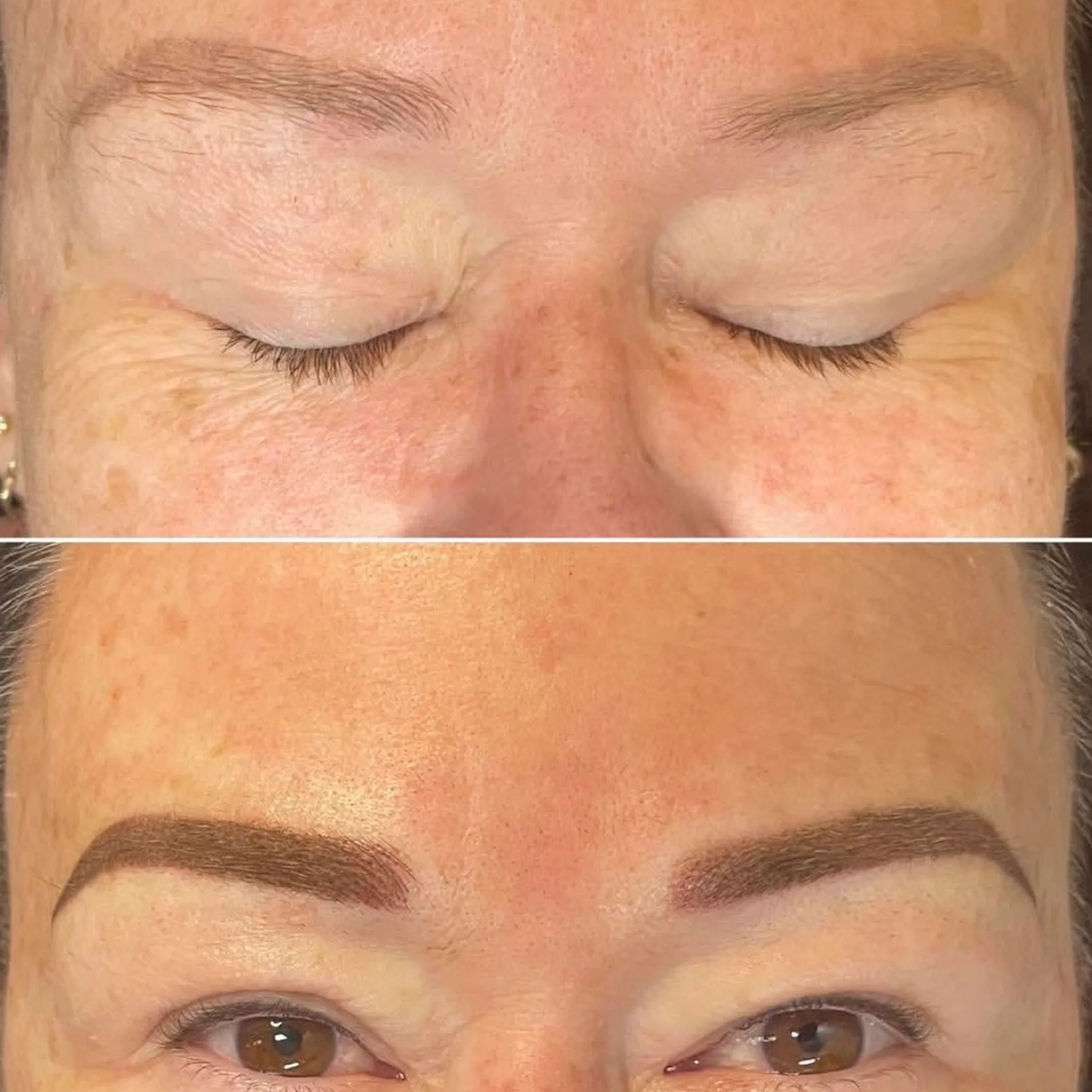 woman applying aftercare cream tattooed eyebrows