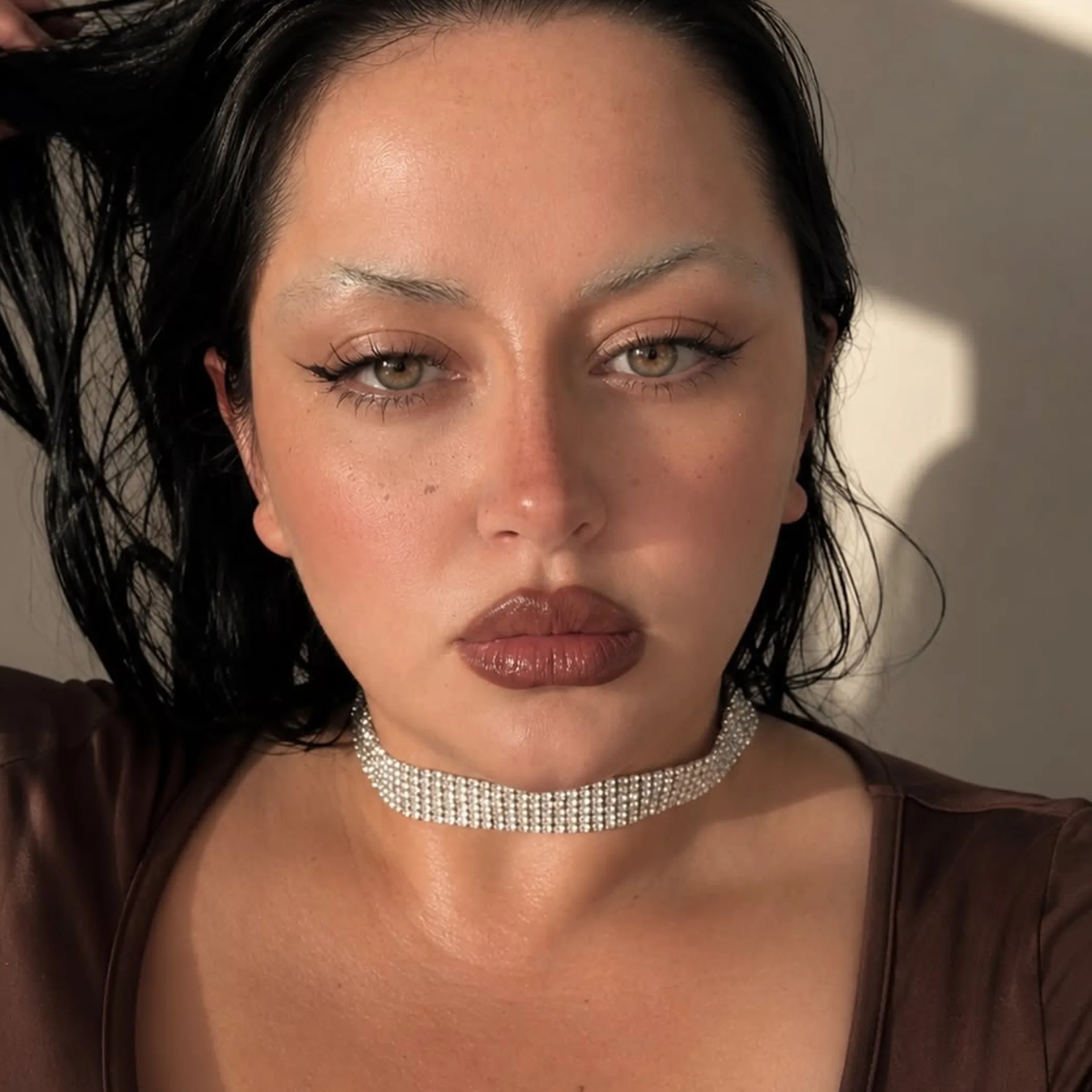 close-up of blonde eyebrows